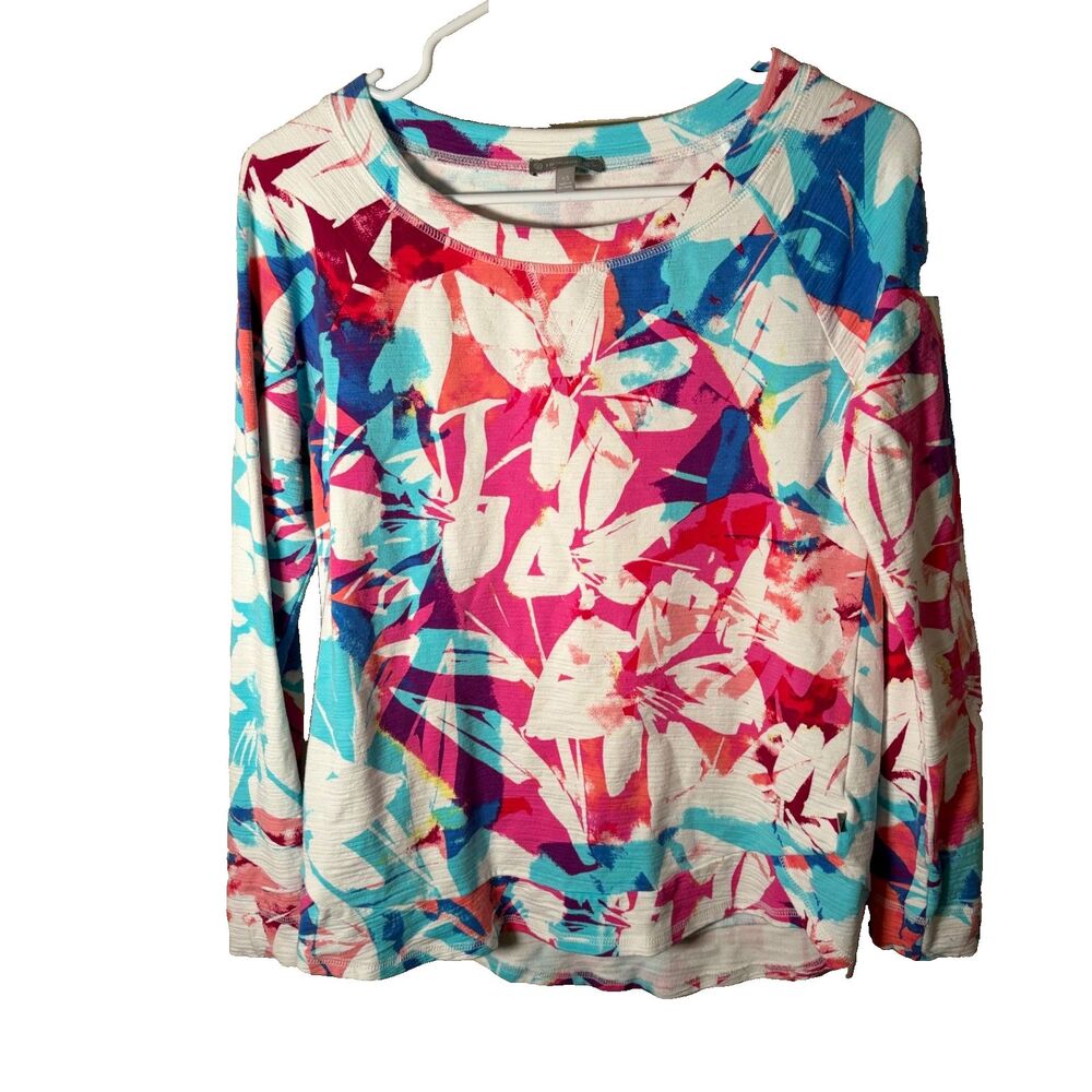 T by Talbots T-Shirt Women's XS Round Neck Floral Long Sleeve Colorful Shirt